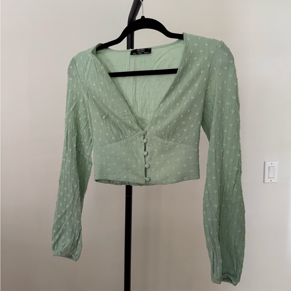 Bershka Mint Green Button-Up Blouse
